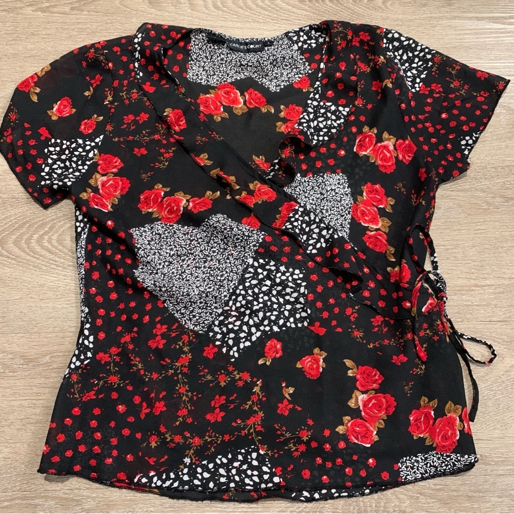 Carlie's Court Rose Wrap Blouse Size L
